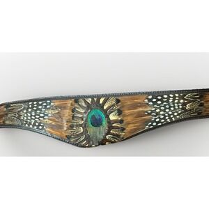 Vintage Feather Inlay Leather Belt Deerskin Trading Post Peacock Guinea Fowl M/L